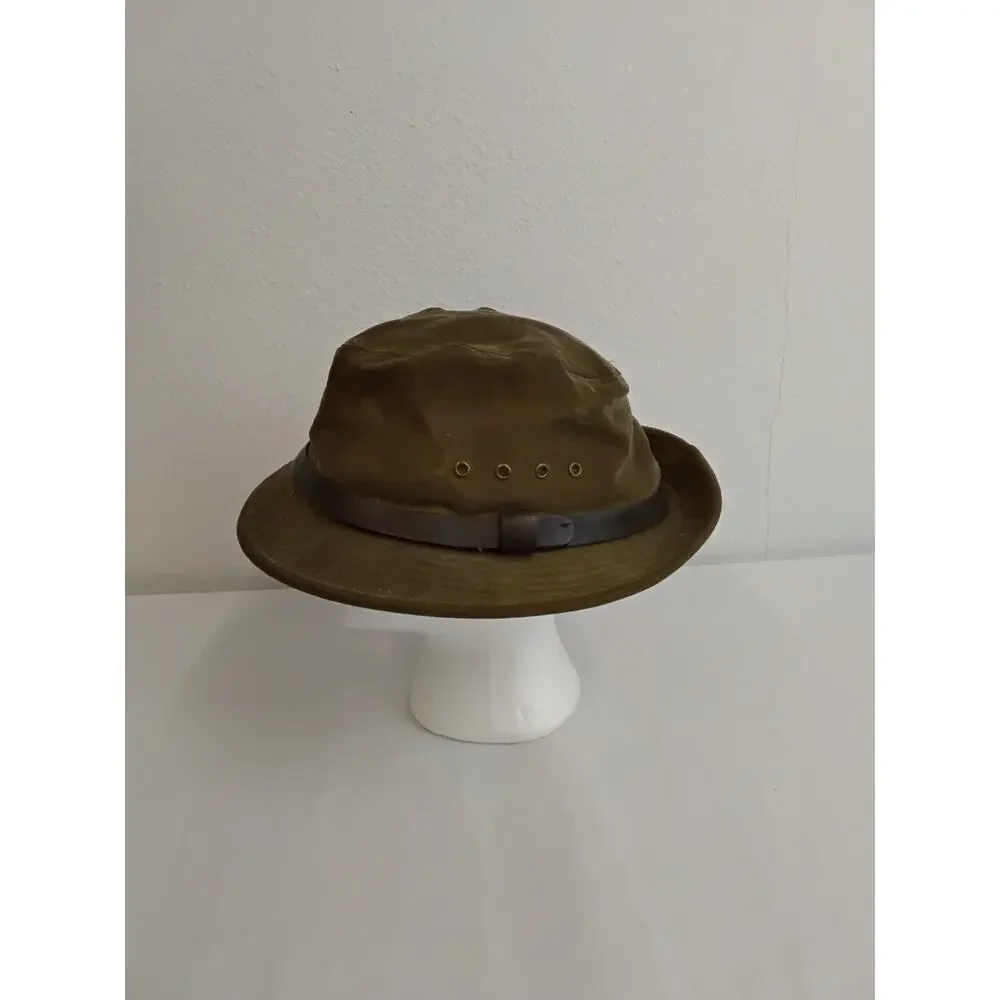 C.C. Filson Tin Cloth Packer Hat Waxed Canvas Leather Band USA Made #W5192